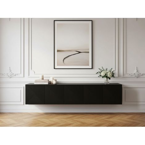 Bobochic – Meuble TV suspendu 200 cm – 4 portes – 6 étagères – Couleur noire – Style moderne – Fabriqué en Europe (1/5)