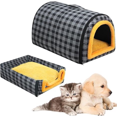 Lit convertible 2 en 1 gris pour animal domestique, niche portable pour chien et chat, niche pliable apaisante, lit igloo antidérapant pour chiens et chats, maison de couchage chaude