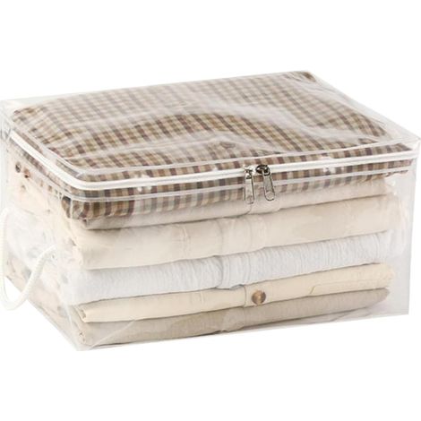 Borsa portaoggetti trasparente con cerniera per vestiti, coperte, cuscini e lenzuola. Design salvaspazio. (1/4)