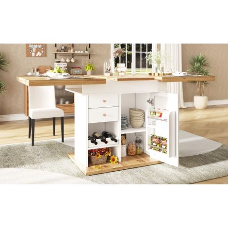 Table de salle à manger extensible (110–140 × 80 cm), table de cuisine pliante (capacité de 4 à 6 personnes), table gain de place adaptée à la cuisine et au séjour, dotée d'une tablette « snack » et d (1/5)