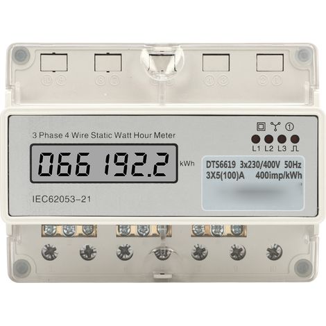 Compteur électrique triphasé 4 fils 7P AC230V 400V, affichage LCD, montage sur rail DIN, mesure d'énergie électrique. (1/5)