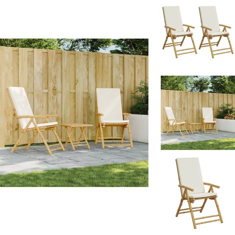 Chaises inclinables de jardin pliantes lot de 2 coussins bambou - Chaise De Jardin - Fauteuil De Jardin - Chaise Inclinable - Meuble De Jardin - Bambou (1/5)
