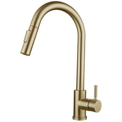 Robinet Cuisine , Mitigeur Cuisine Douchette , Pivotant à 360° d'Évier à Arc Élevé Pulvérisateur Escamotable 2 Modes , Or Brossé (1/4)