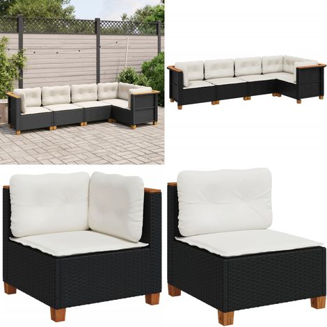 Salon de jardin 5 pcs avec coussins noir résine tressée - Salon De Jardin - Canapé Extérieur - Meuble De Jardin - Set Salon De Jardin - Résine Tressée - Home & Living (1/5)