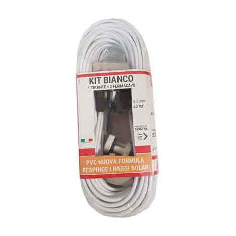 KIT CAVETTO STENDIBIANCHERIA BIANCONE MATASSA Ø 5 mm - 20 mt - 1 tirante + 2 fermacavi