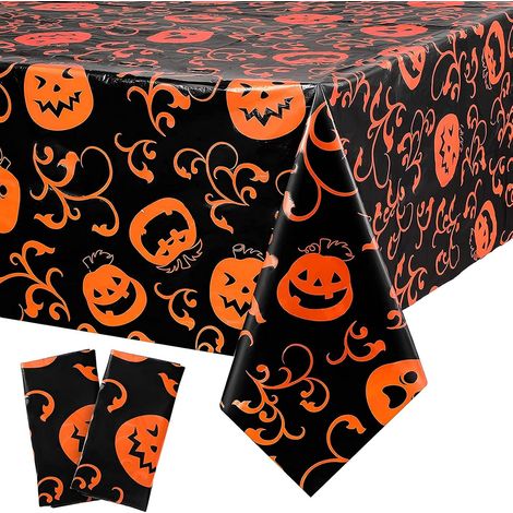 Nappe de Citrouille Effrayant,2 Pièces Halloween Nappe,230 130cm Citrouille d'halloween pour Halloween Décor(Noir) (1/5)