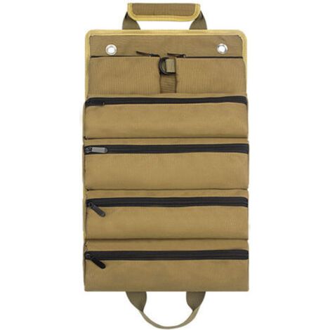 Khaki rolled hardware bag garden electrician carpentry hardware bag thickened hardware tool bag car tool storage bag (1/5)