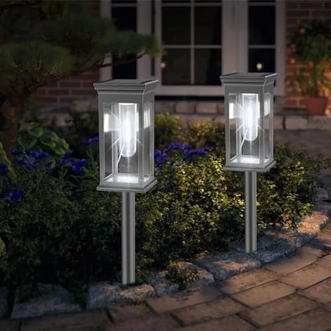 Lampes Solaires Extérieur Jardin - Lot de 2 LED Blanc, Lampe Solaire Jardin IP65 Étanche, Éclairage Jardin Solaire Auto, Lampes Solaires Décoratives pour Allée Chemin Pelouse Piscine (1/4)