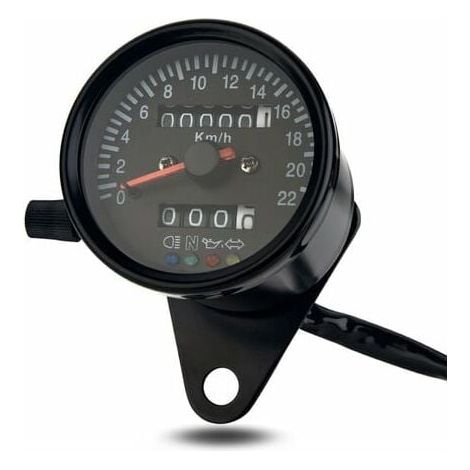 Compteur de vitesse mécanique pour moto Cafe Racer rétro personnalisé avec indicateur LED odomètre 220 km/h, noir