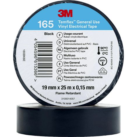3M Temflex™ 165 165BK6E Ruban isolant Temflex™ 165 noir (L x l) 25 m x 19 mm 1 pc(s)