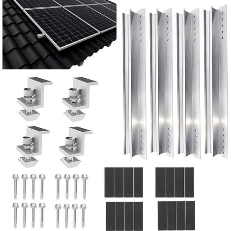 4 Pièces Ensemble de Rails Montage de Support Module Solaire PV Rail de Montage en Aluminium Modules Solaires Rail de Montage de Panneau Support de Toit pour Camping-cars Caravanes Yacht (300mm) (1/5)