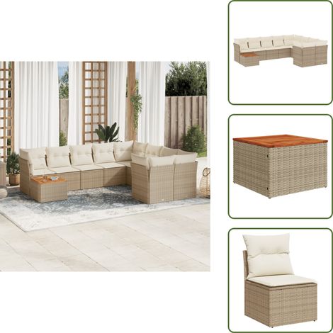 10-tlg. Garten-Sofagarnitur mit Kissen Beige Poly Rattan - Gartenmöbel Set - PE-Rattan Möbel - Outdoor Sofa - Esstisch - Lounge Garnitur (1/5)