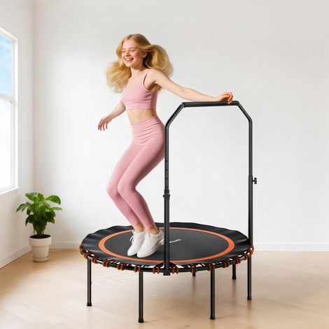 Trampoline de fitness avec barre de maintien réglable, trampoline sportif pour une utilisation intérieure et extérieure, acier, plastique, orange