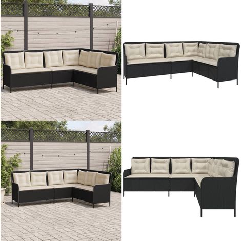 vidaXL Gartensofa in L-Form mit Kissen Schwarz Poly Rattan (1/5)