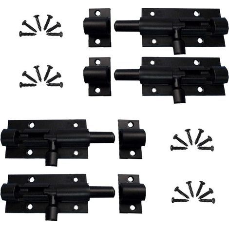 4 pcs Acier Inoxydable Loquet de Porte Coulissant, Loquet Verrou de Porte Coulissant pour Salle de Bain, Alliage d'Aluminium, avec Vis, pour Portail de Jardin, Cabanon, Wc (Noir) (1/5)
