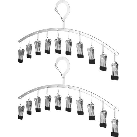 Lot de 2 étendoir Chaussettes Séchoir à Chaussettes 42 x 20 cm Matériau Acier Inoxydable Design Silicone Antivente avec 20 Clips pour Chaussettes, sous Vêtements, Serviettes