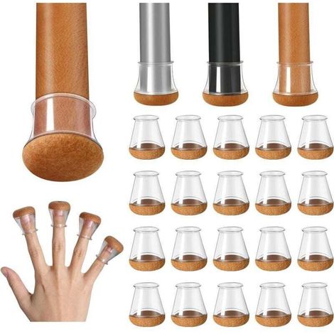 Protezioni per gambe di sedie, confezione da 20, piccole protezioni trasparenti in silicone per pavimenti con rivestimento in feltro, tappi in silicone per gambe di sedie, diametro 14-20 mm