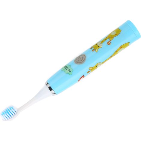 Brosse à dents électrique enfant, motif cartoon, pile 1.5V, poils souples, étanche, bleue (1/5)