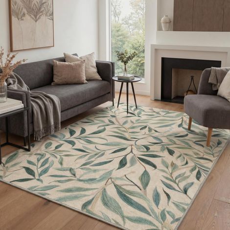 Tapis Salon Vintage 160x230cm Lavable en Machine Rug AntidéRapant Poil Ras, pour Chambre Salle a Manger Descente de Lit Bureau, Cuisine,Vert Feuillage (1/5)