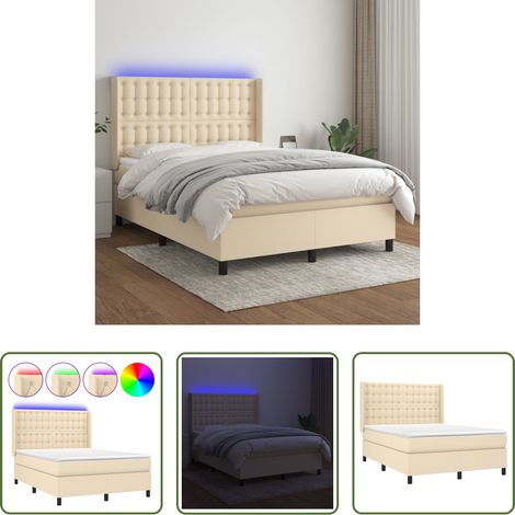 Sommier tapissier - Sommier à lattes de lit matelas et LED Crème 140x190 cm Tissu (1/5)