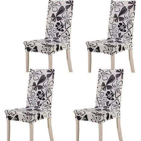 Chair Cover Decor 4 Pieces Stretch Chair Cover-Slipcover Spandex Material Chair Cover with Elastic Band for Universal Fit, Very Easy to Clean and Durable(Black) (1/4)