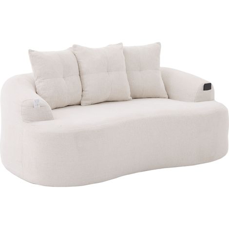 Sofá de 2 plazas curvo de chenilla beige, con 3 cojines decorativos, sin montaje (1/5)