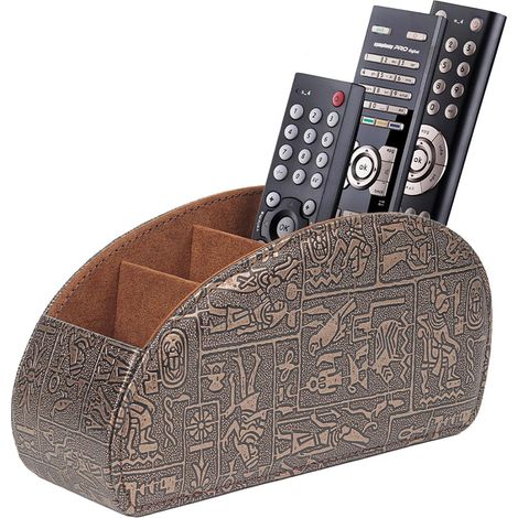 Support de rangement pour télécommandes avec 5 poches, Grand support pour télécommandes TV, DVD, 4K Stick , Rangement pour télécommandes de stylo, M Brun (1/5)