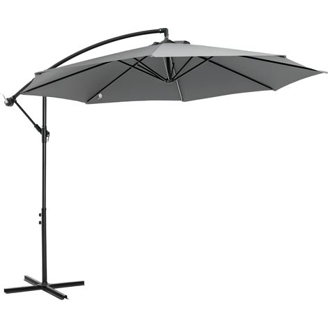 Parasol avec manivelle, résistant aux intempéries, 2,95×2,95×2,45 m, polyester, acier, noir