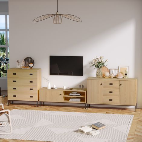 Meuble TV max. 50 pouces 3 compartiments 2 passe-câbles avec porte coulissante - dim. 120L x 39.5l x 46H cm