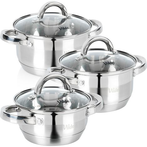 Set aus Edelstahltöpfen mit Glasdeckeln, 1 / 1,75 / 2,5 l, 3 Stück. (1/5)