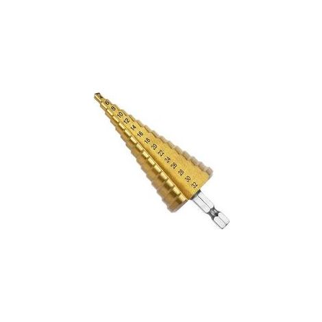 4-32mm acier à grande vitesse titane Coated Step Drill High Speed Steel 1/4 "poignée hexagonale de foret conique métal plastique bois trou fraise (1/5)
