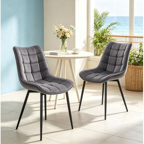 2er-Set Esszimmerstühle 46x39x85,5 cm Metall Samt Dunkelgrau – MEUBLIV (1/5)