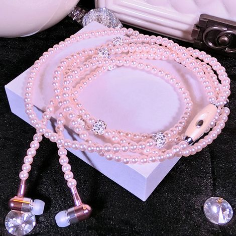 Collana di perle, cuffie stereo con microfono, auricolari in-ear con filo da 3,5 mm per telefoni da ragazza (1/5)