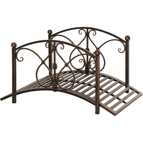 Pont de jardin vintage noir en métal motifs floraux, dimensions 99 x 68 x 53 cm, décor romantique pour extérieur. (146 caractères) (1/5)