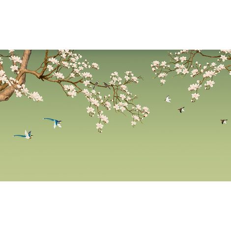 Papier peint panoramique - Fleurs Oiseaux - 130 cm x 74 cm (1/2)