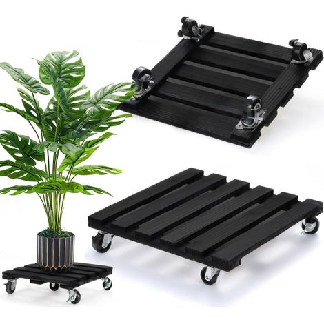 Lot de 2 rouleaux de plantes carrés de 30 cm - Planche à roulettes en bois avec roues verrouillables à 360° - Zone pour charges lourdes - Soucoupe avec roulettes - Résistant aux intempéries (1/5)