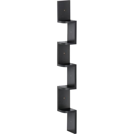 5-stufiges Eckwandregal, 120 cm hoch, Zickzackform, schwarzes Holz