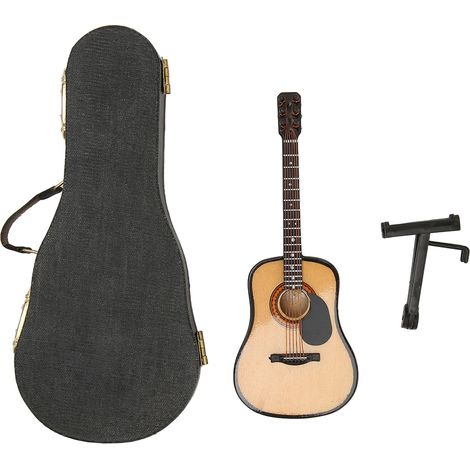 Mini Guitare Folk en Bois Réplique Modèle Instrument de Musique Miniature Déco Maison de Poupée 13 cm (1/5)