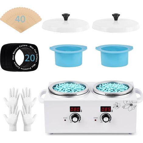 Double chauffe cire, kit professionnel appareil a cire chaude épilation, chauffe-cire électrique avec bâtonnets et bols en silicone pour utilisation à domicile, en spa ou en salon (1/5)