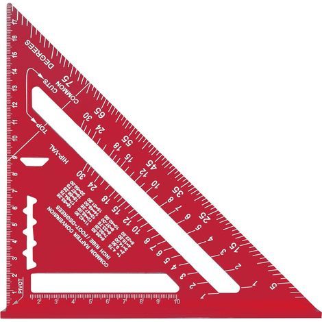Équerre de mesure de charpentier métrique impériale 7 pouces, alliage d'aluminium, règle triangulaire épaissie à 90 degrés pour le travail du bois (rouge) (1/4)