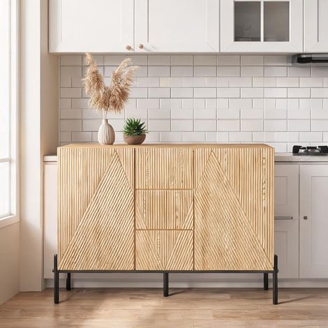 Buffet bas en MDF teinte noyer naturel 2 portes et 1 tiroir (1/5)