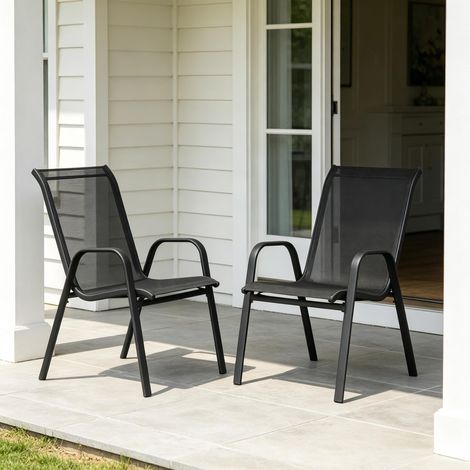2er Set Stapelbare GartenstĂĽhle BalkonstĂĽhle mit Hohem RĂĽcken - TerrassenstĂĽhle Outdoor-StĂĽhle (1/5)