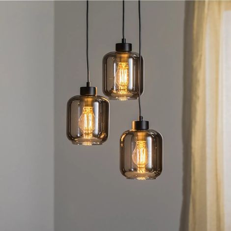 [NEUWERTIG] B-Ware Eko Light Hängeleuchte Pendelleuchte Sombra Rauchgrau Schwarz Metall Glas