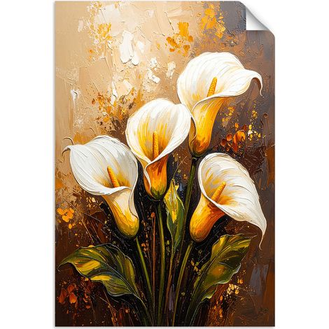 Selbstklebendes Poster – Wandsticker Weiße Lilien wie gemalte Blumen 20x30 cm (1/3)