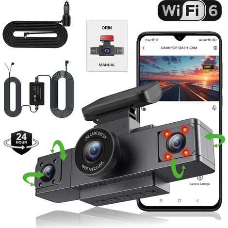 Caméra embarquée DVR pour voiture avec Wi-Fi, 1080p (sans carte SD, 3 canaux) (1/4)