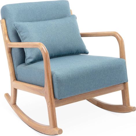 sweeek - Schaukelstuhl skandinavisches Design Holz und Stoff, Stoff, Blau