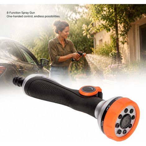 Pistola per irrigazione Toivize a 8 funzioni - Valvola a pollice - Testa rotante - Plastica/TPR - Ugello a getto regolabile per giardino e lavaggio auto (1/4)