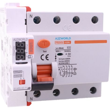 RCCB Interruttore Differenziale Puro WIFI Riarmo Automatico, Tipo A 3P+N 5M 6000A 30mA AC 400V IP20 IEC61008-1 PR8NM, Disponibili 25A 40A 63A (63A)