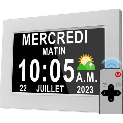 Amélioré 19 Alarmes Horloge Numérique, Automatique de L’Heure D’été, Réveil Murale Silencieux avec 20 Rappels Personnalisés pour Les Adultes et Les Enfants et la maladie d\'Alzheimer-Chrom (1/5)