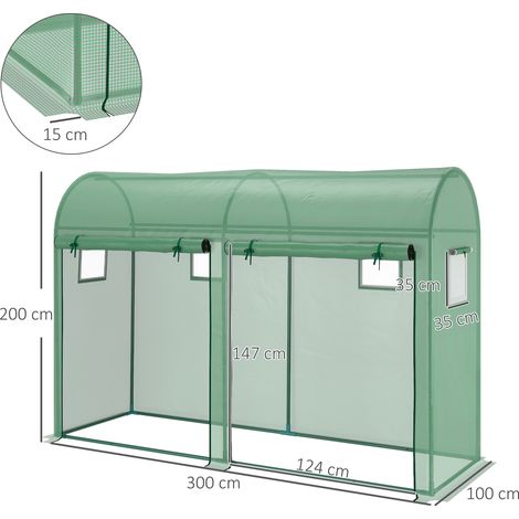 Serre Outsunny avec fenêtre et porte, en aluminium et film plastique PE, idéale pour balcon et jardin. Dimensions : 300 x 100 x 200 cm. Convient également pour la culture de tomates, légumes, fleurs e (1/5)